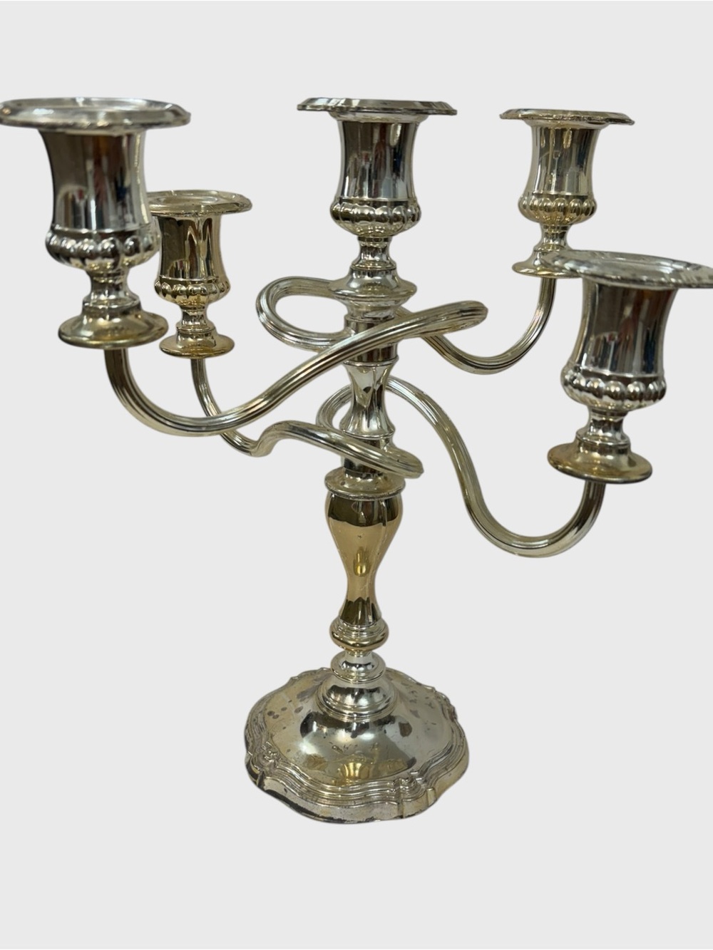 Vintage Silver Plate Made in England Eclectic 5 Candle Candelabra